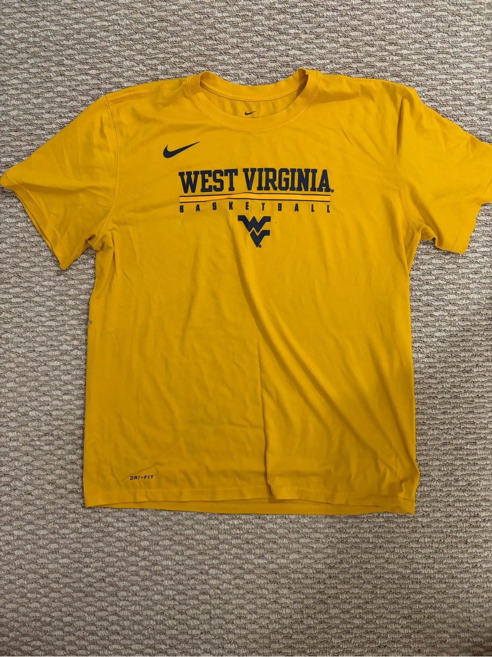 Nike Yellow West Virginia Basketball Tee with Navy Logo
